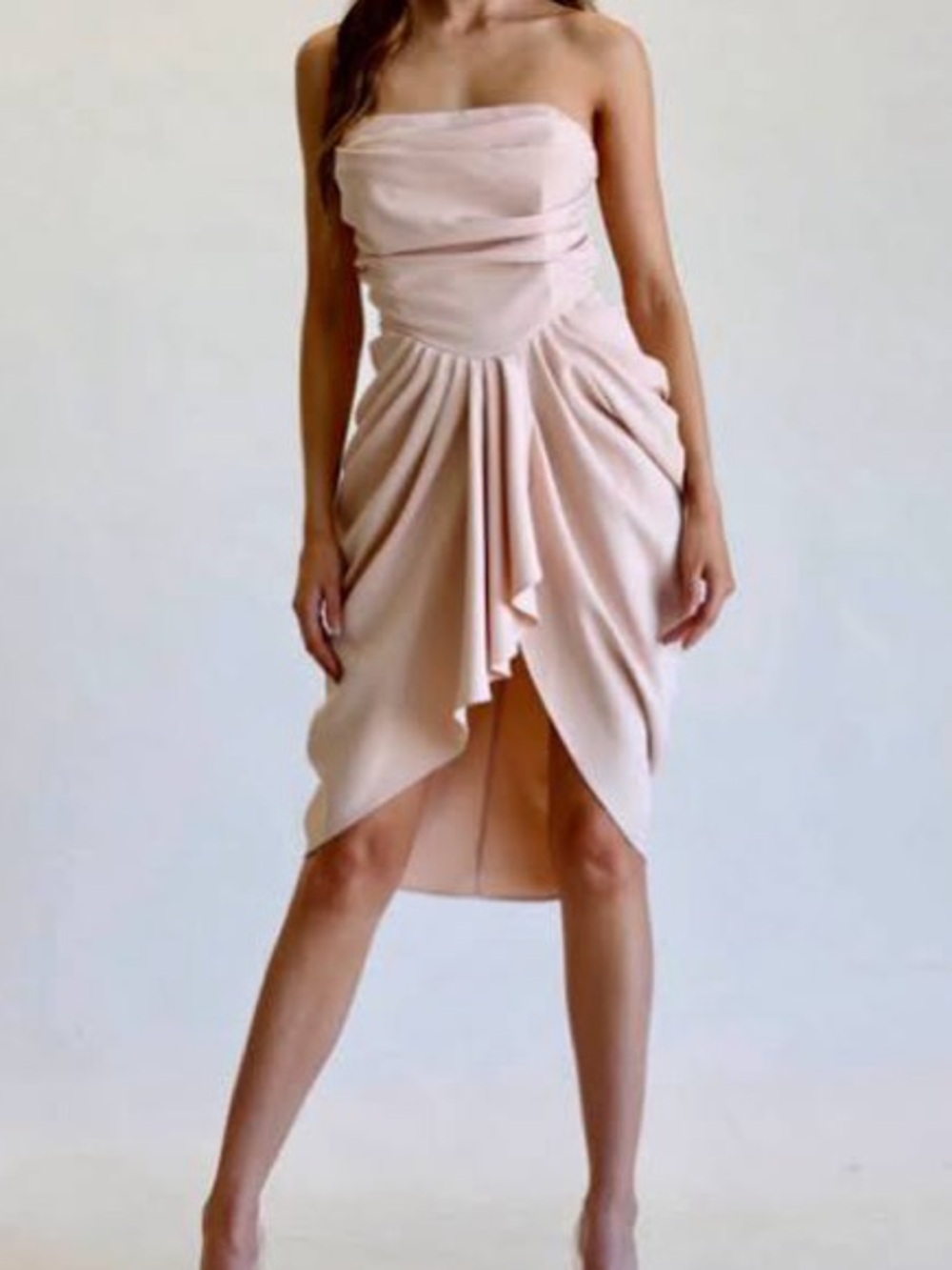 Donnee Par Dieu BLUSH STRAPLESS RUCHED MIDI DRESS NWT